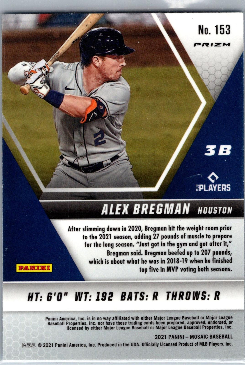 2021 Panini Mosaic #153 Alex Bregman Reactive Blue