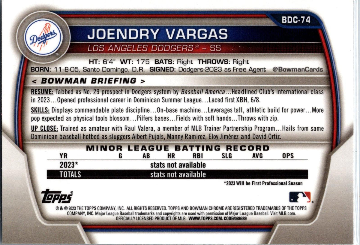 2023 Bowman Draft #BDC-74 Joendry Vargas Chrome