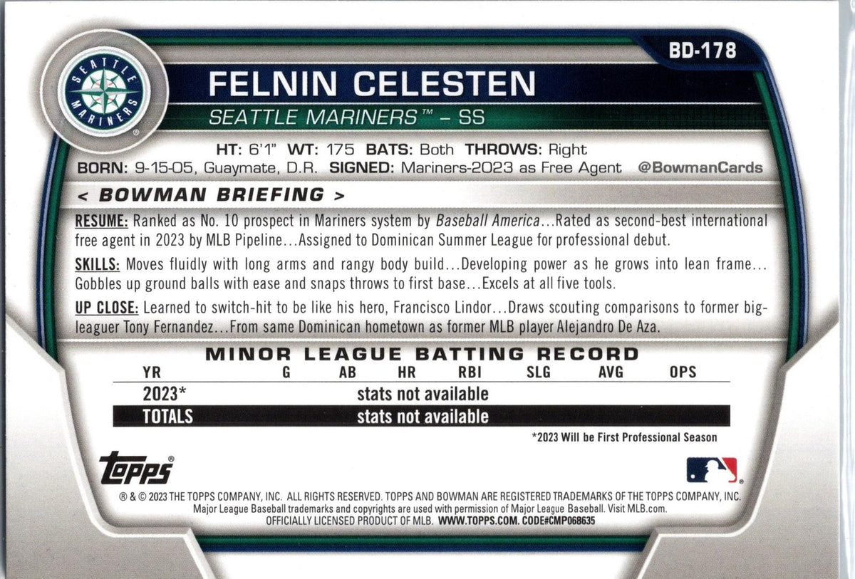 2023 Bowman Draft #BD-178 Felnin Celesten