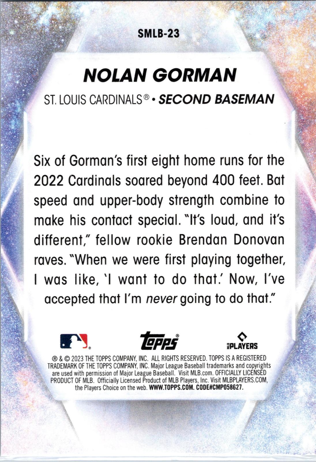 2023 Topps #SMLB-23 Nolan Gorman Stars of MLB
