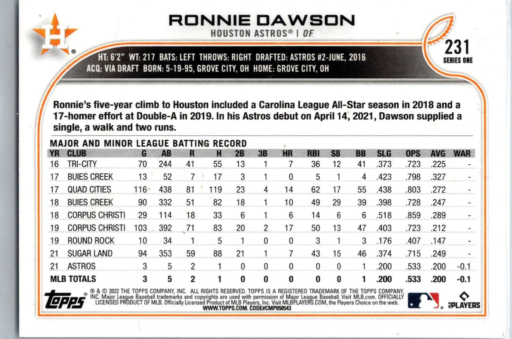 2022 Topps #231b Ronnie Dawson