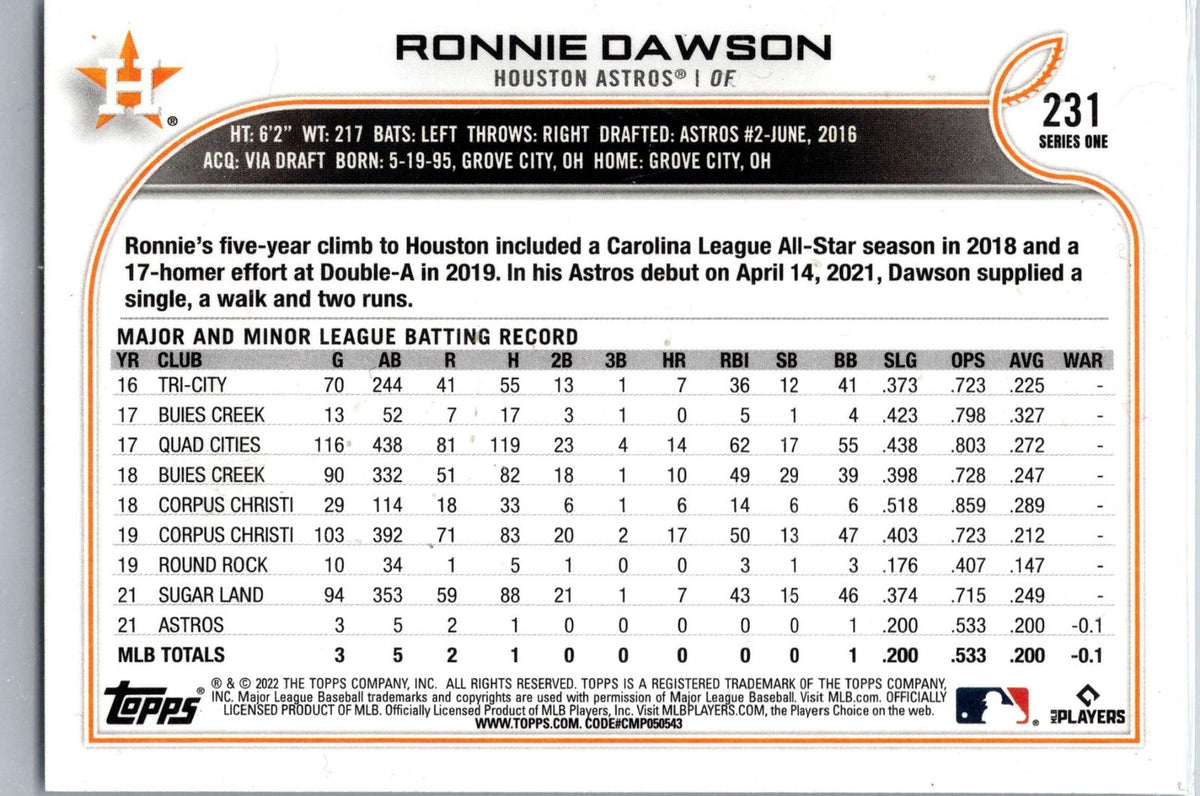 2022 Topps #231b Ronnie Dawson