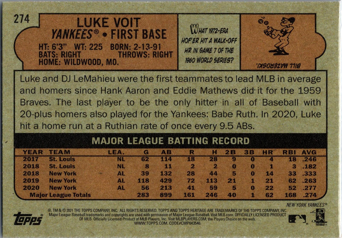2021 Topps Heritage #274 Luke Voit