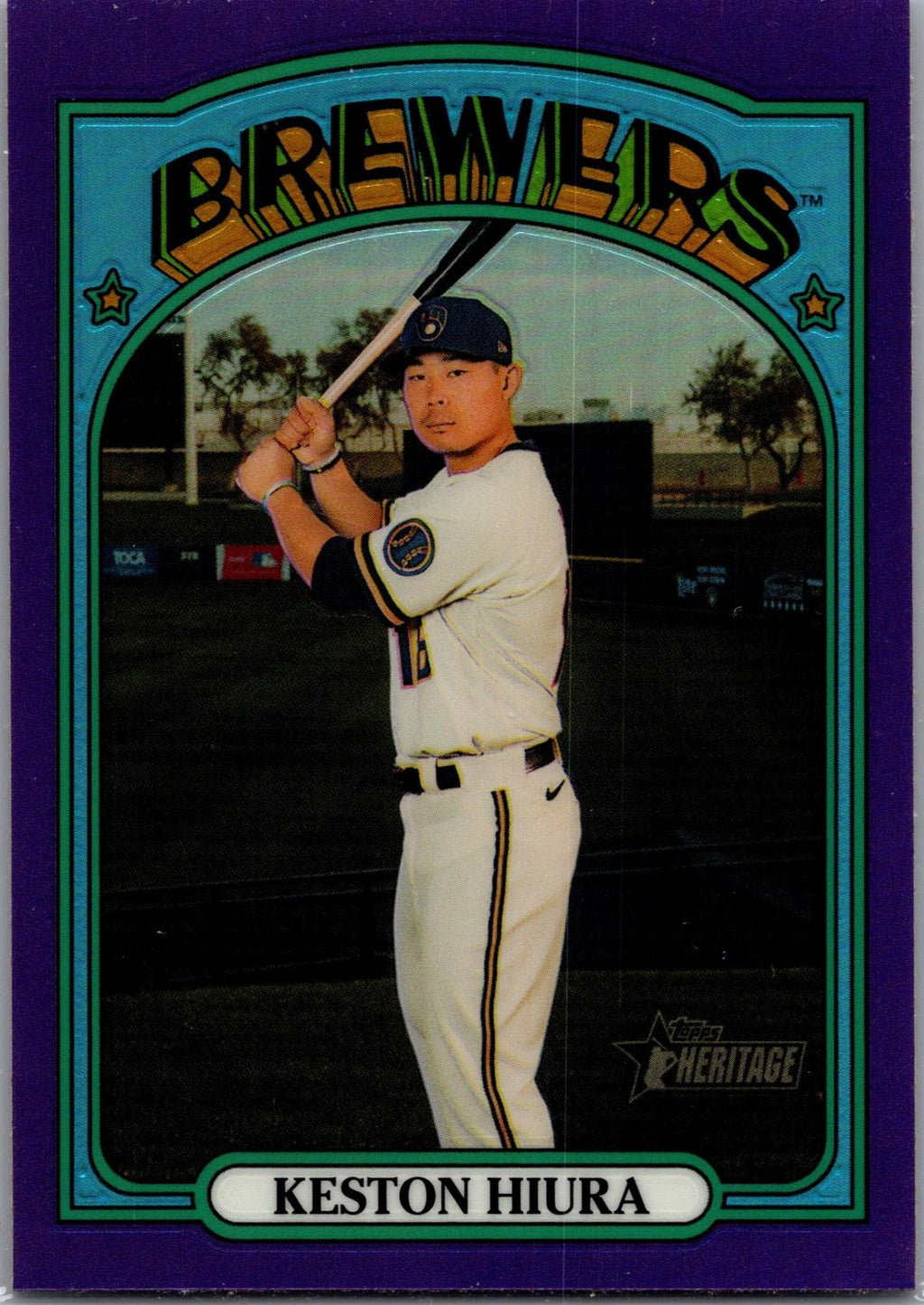 2021 Topps Heritage #177 Keston Hiura Chrome Purple Refractor