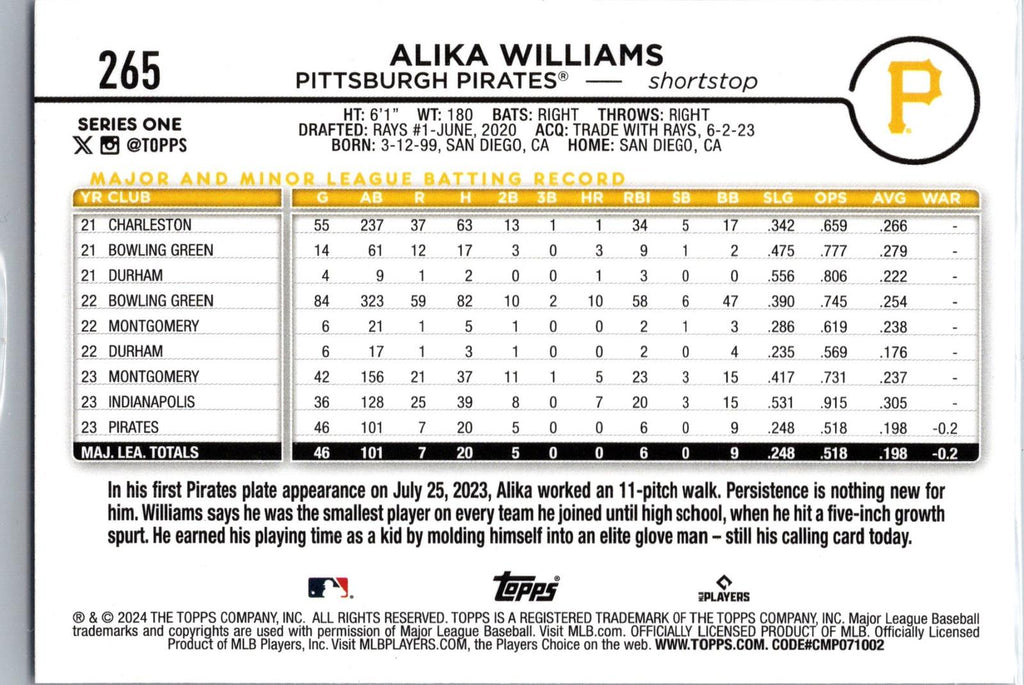 2024 Topps #265 Alika Williams