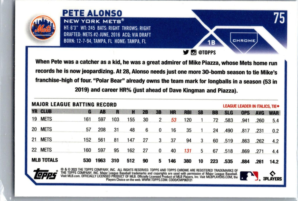 2023 Topps Chrome #75 Pete Alonso