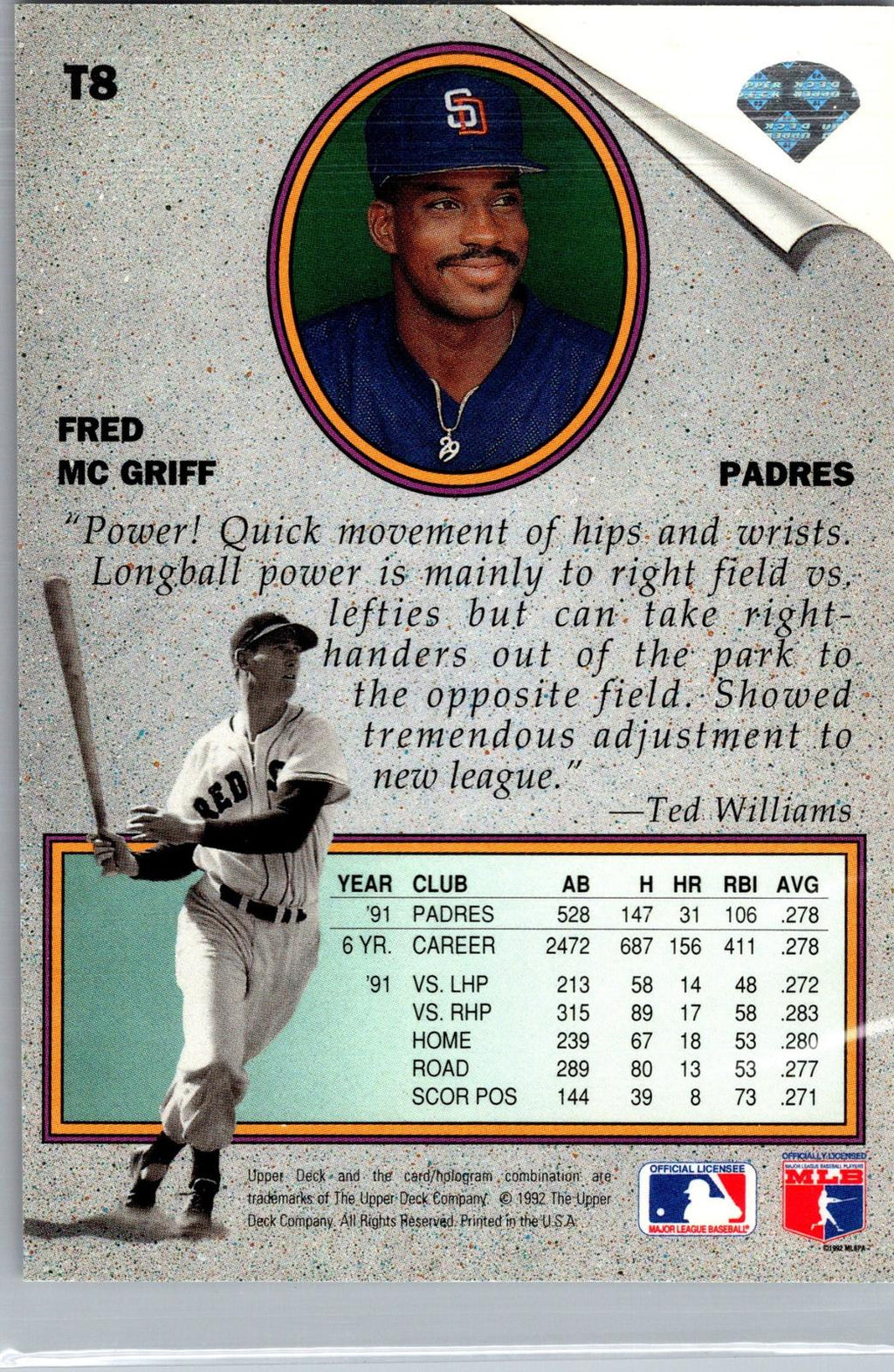 1992 Upper Deck #T8 Fred McGriff Ted Williams' Best