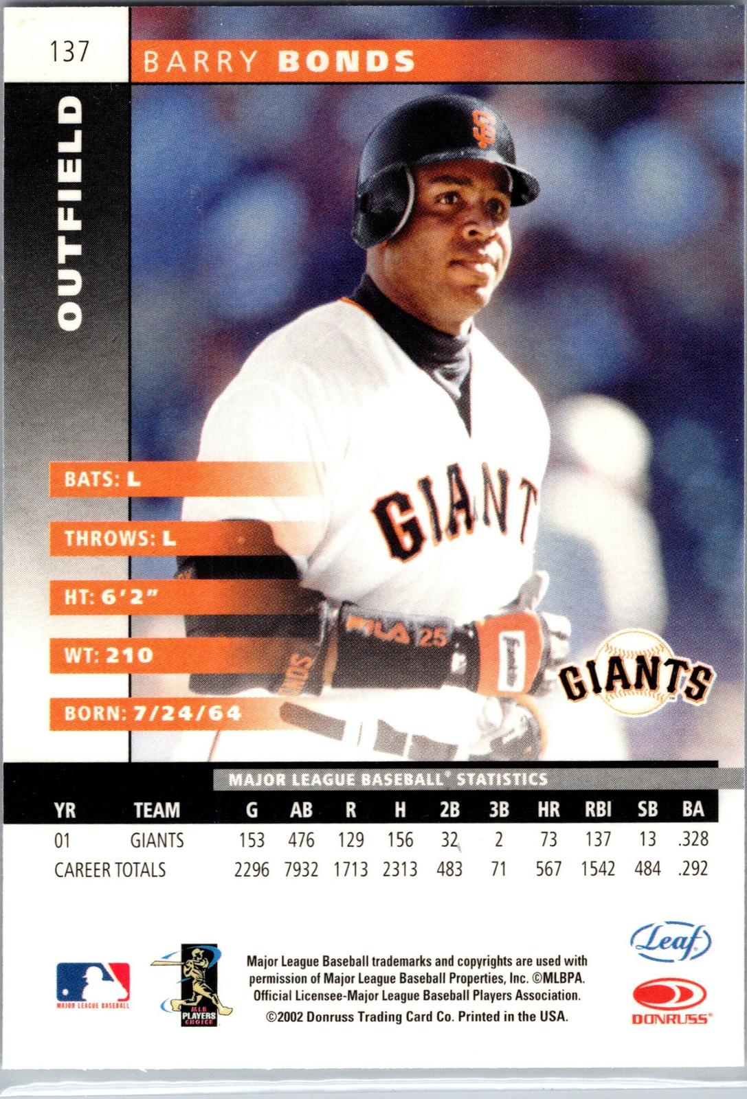 2002 Leaf #137 Barry Bonds