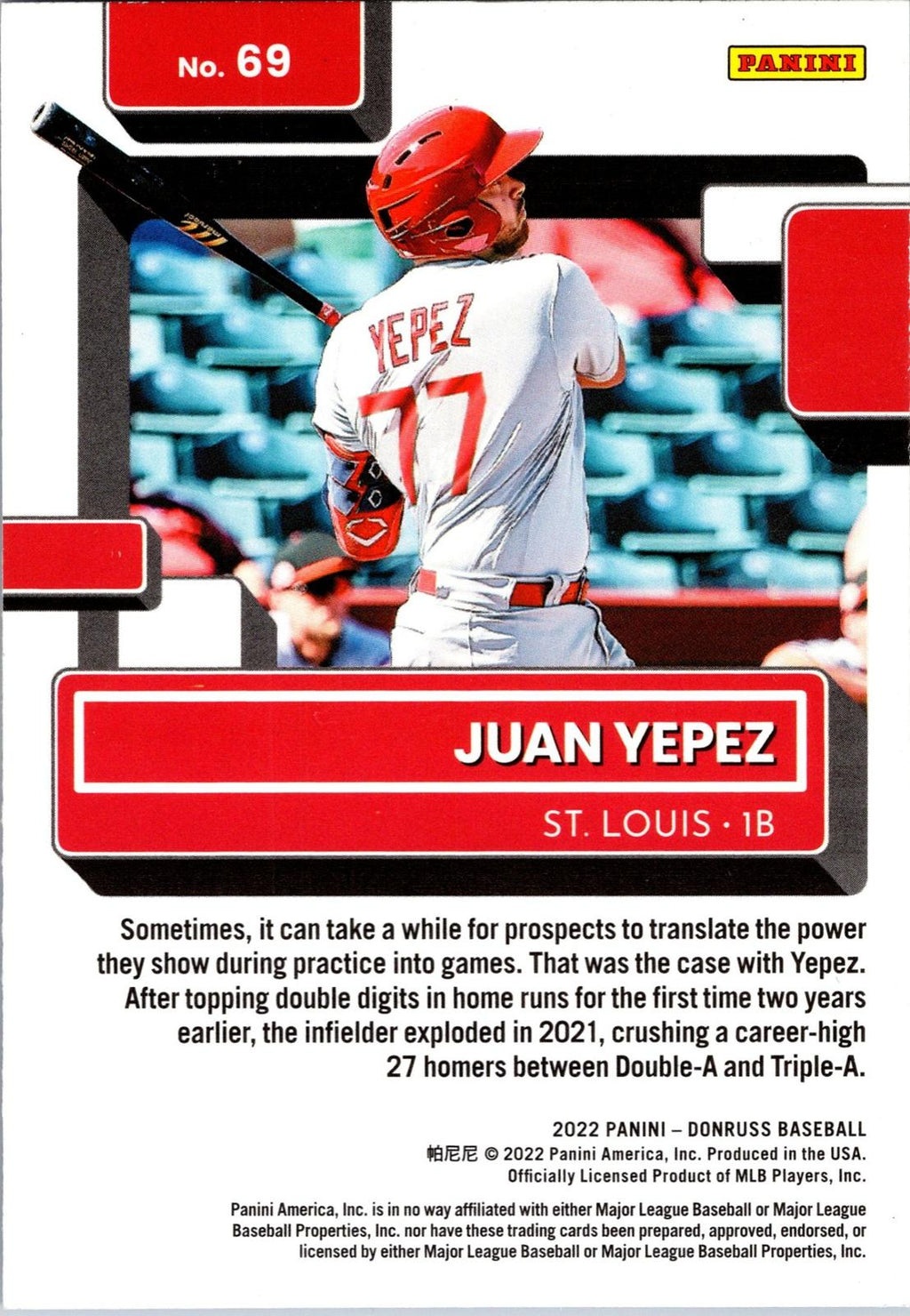 2022 Donruss #69 Juan Yepez Holo Blue