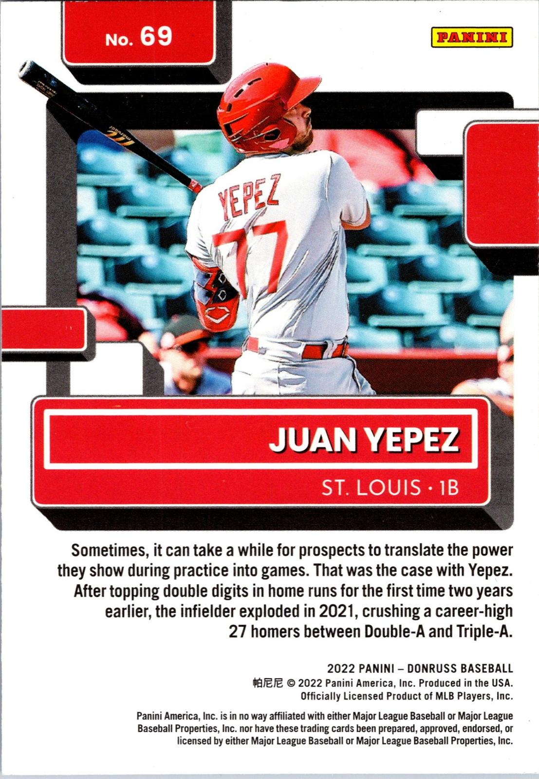 2022 Donruss #69 Juan Yepez Holo Blue