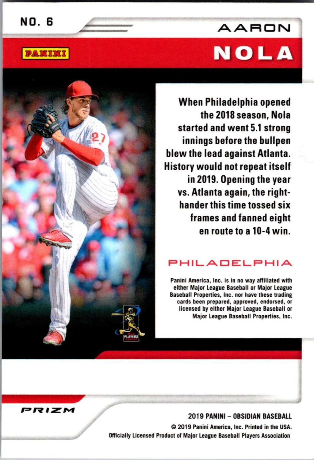 2019 Panini Chronicles #6 Aaron Nola Obsidian