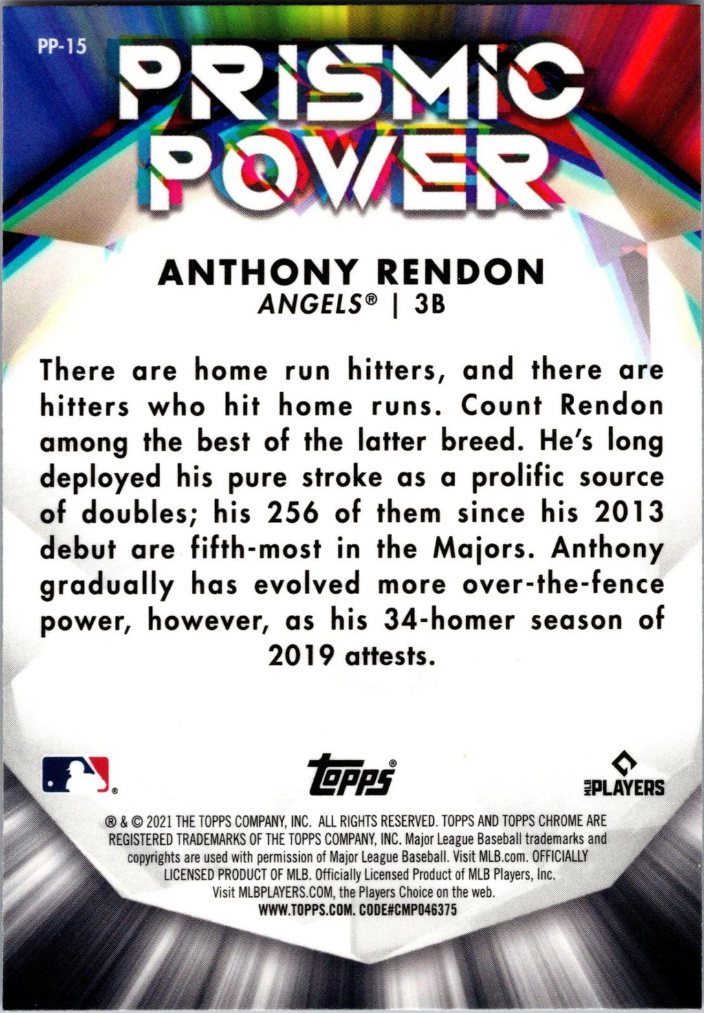 2021 Topps Chrome #PP-15 Anthony Rendon Prismic Power