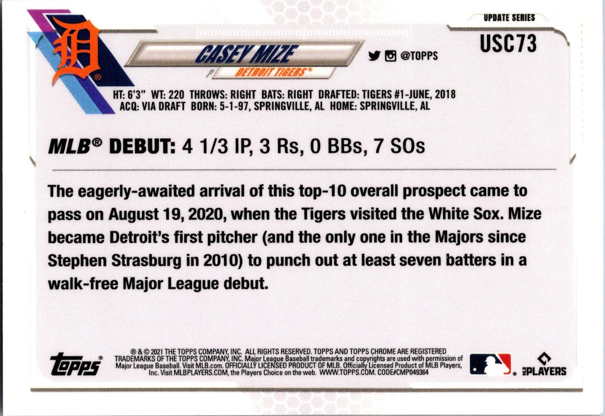 2021 Topps Chrome Update #USC73 Casey Mize Purple Refractor