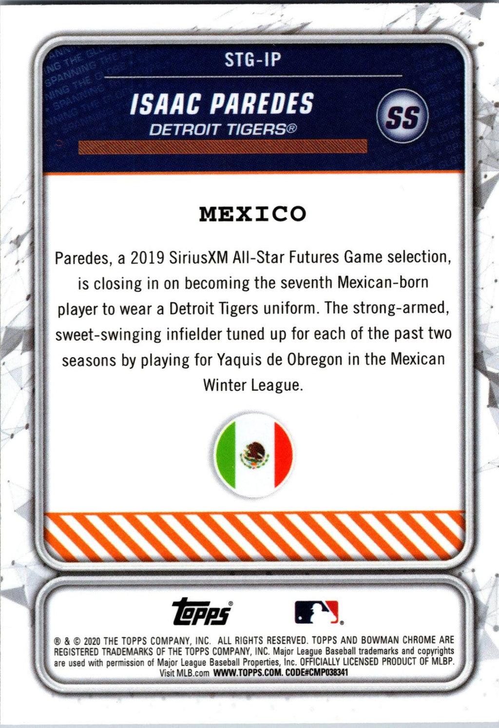 2020 Bowman #STG-IP Isaac Paredes Chrome Spanning the Globe
