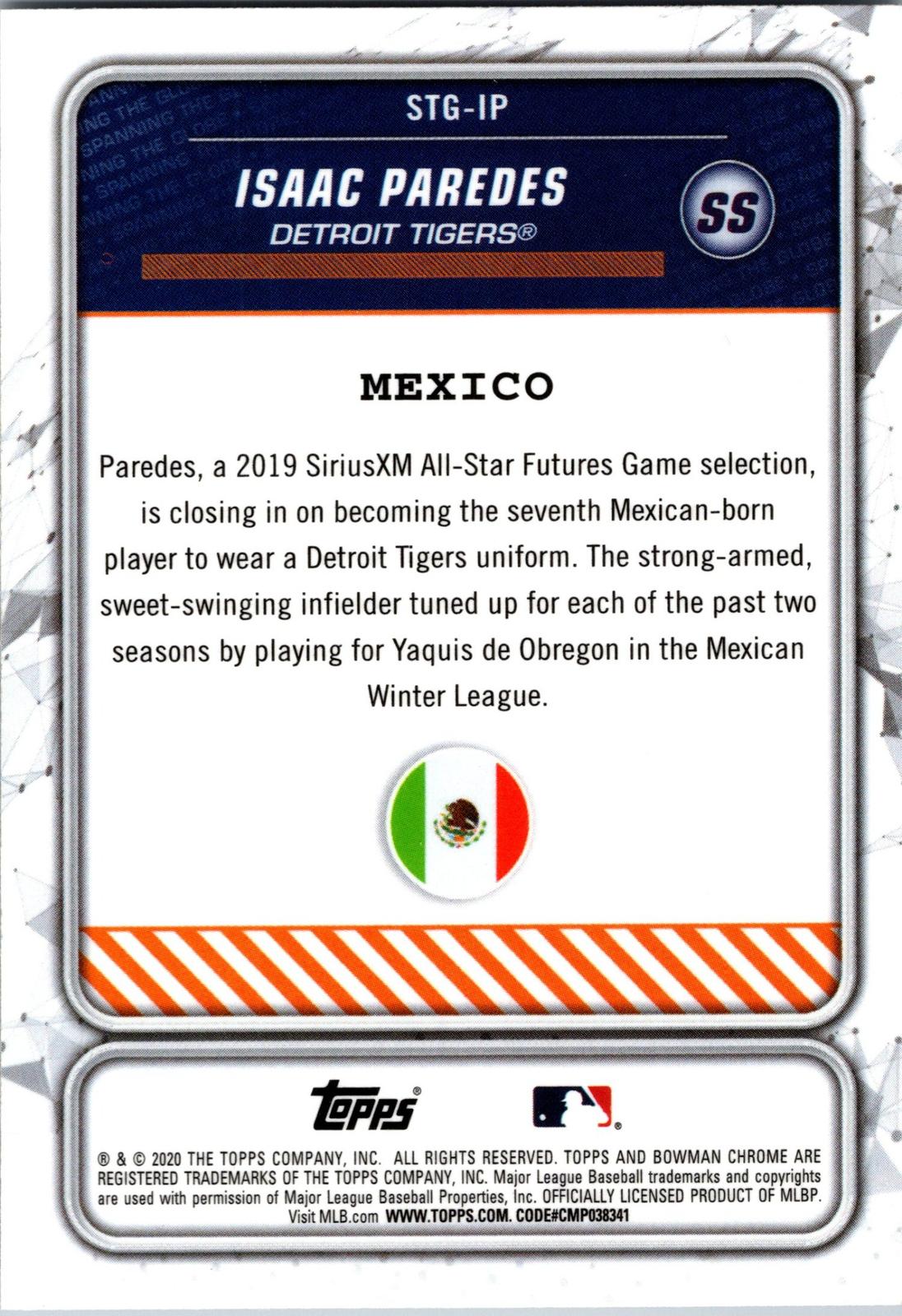 2020 Bowman #STG-IP Isaac Paredes Chrome Spanning the Globe