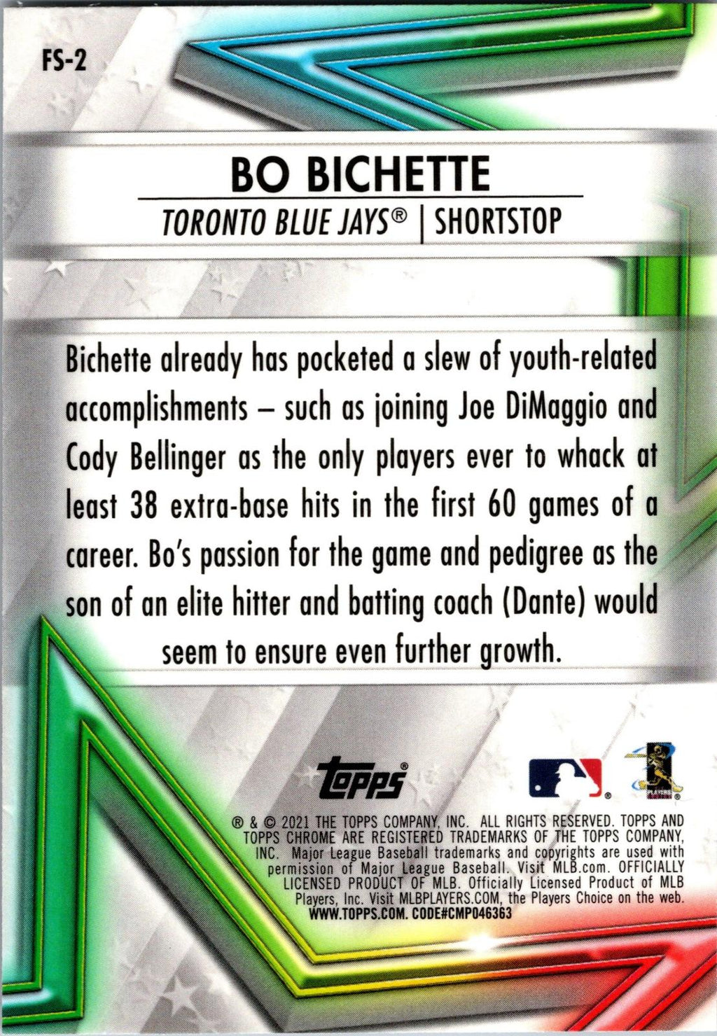 2021 Topps Chrome #FS-2 Bo Bichette Future Stars