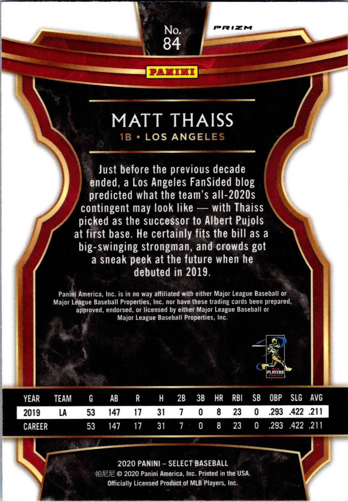 2020 Panini Select #84 Matt Thaiss