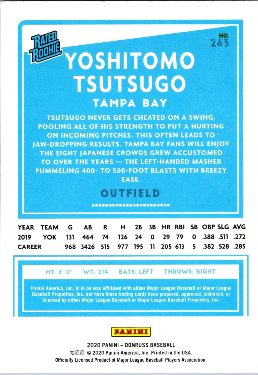 2020 Donruss #263 Yoshitomo Tsutsugo Holo Blue