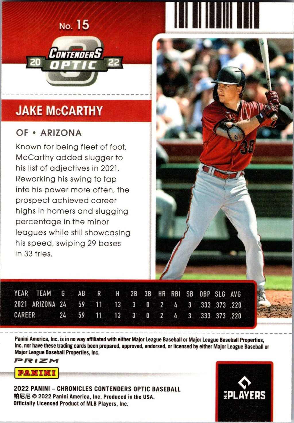 2022 Panini Chronicles #15 Jake McCarthy Contenders Optic Pink Pulsar
