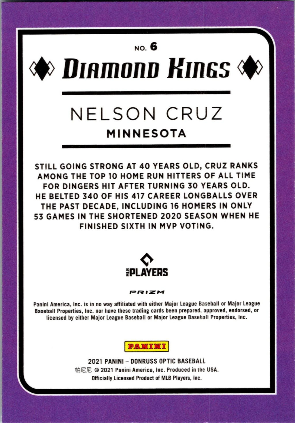 2021 Donruss Optic #6 Nelson Cruz Holo