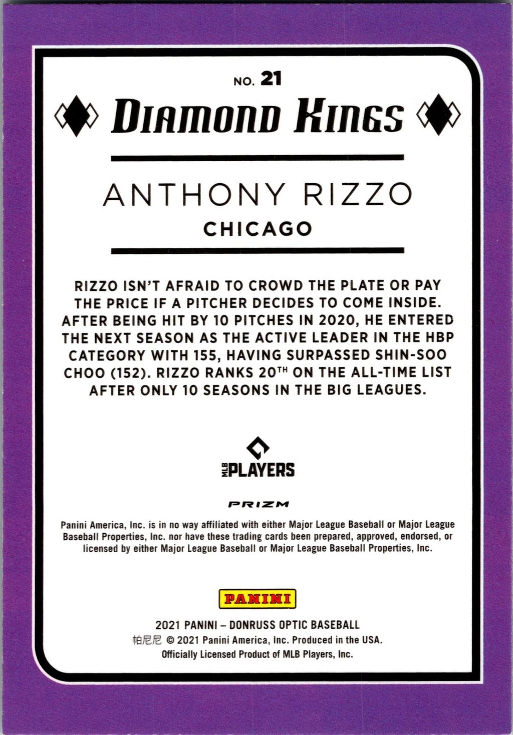 2021 Donruss Optic #21 Anthony Rizzo Holo