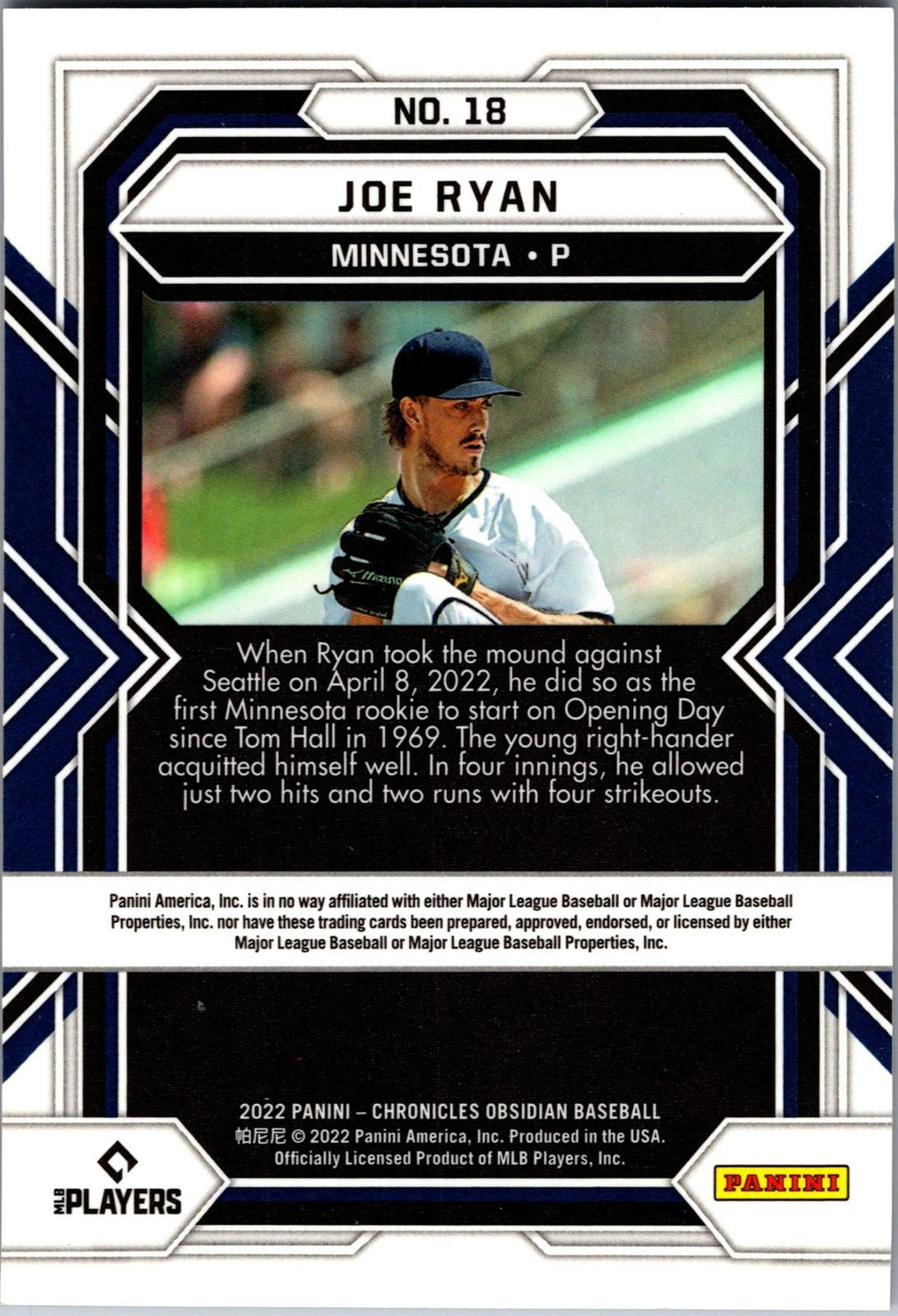 2022 Panini Chronicles #18 Joe Ryan Obsidian