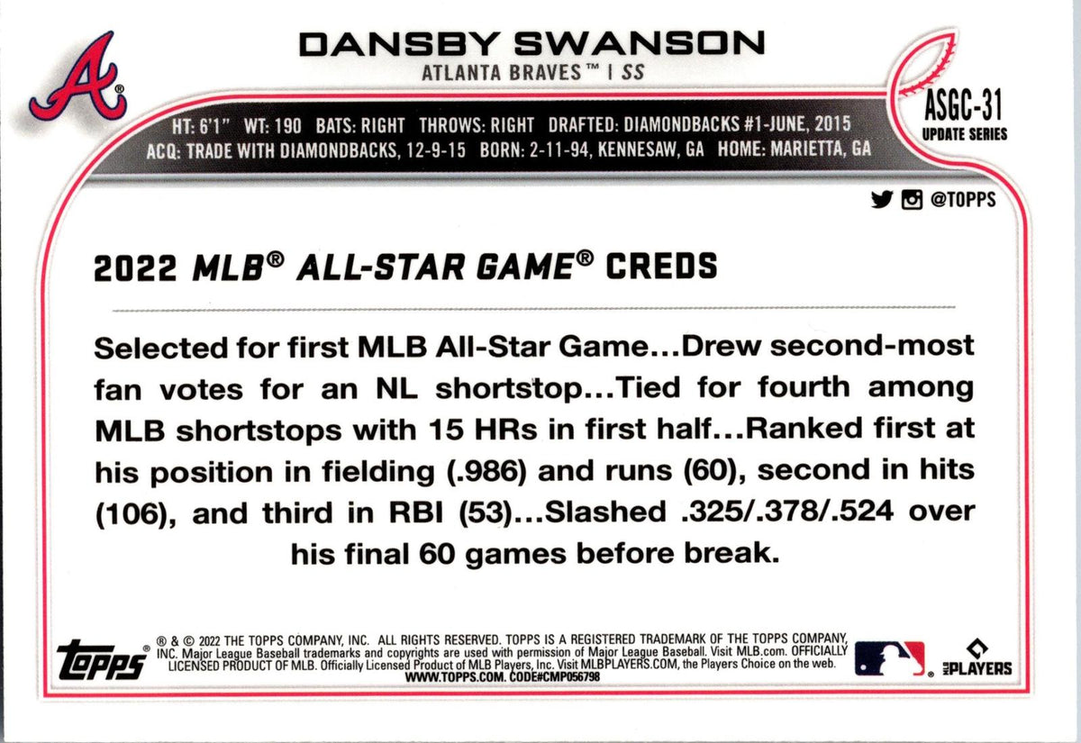2022 Topps Chrome Update #ASGC-31 Dansby Swanson 2022 All-Star Game Chrome