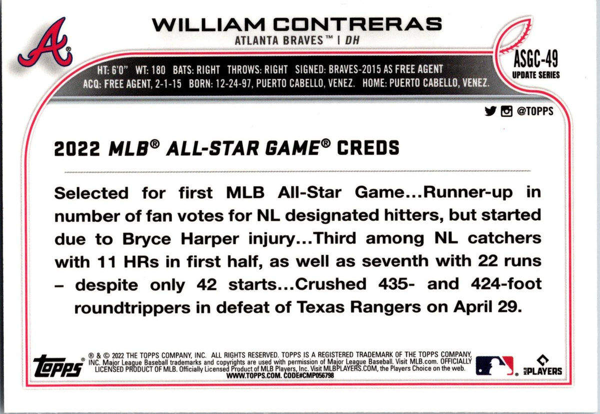 2022 Topps Update #ASG-49 William Contreras 2022 MLB All-Star Game