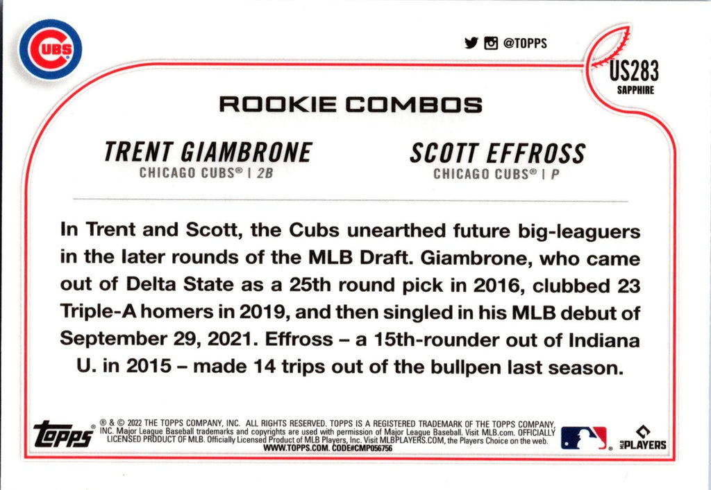 2022 Topps Chrome Update Sapphire Edition #US283 Giambrone /Effross RCOM,