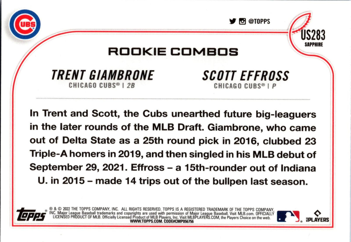 2022 Topps Chrome Update Sapphire Edition #US283 Giambrone /Effross RCOM,
