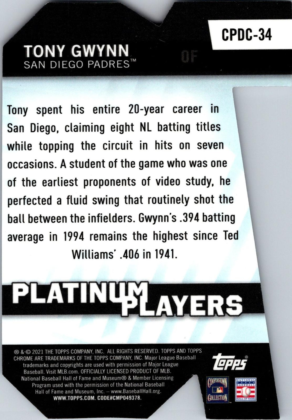 2021 Topps #PDC-34 Tony Gwynn Platinum Players Die Cut