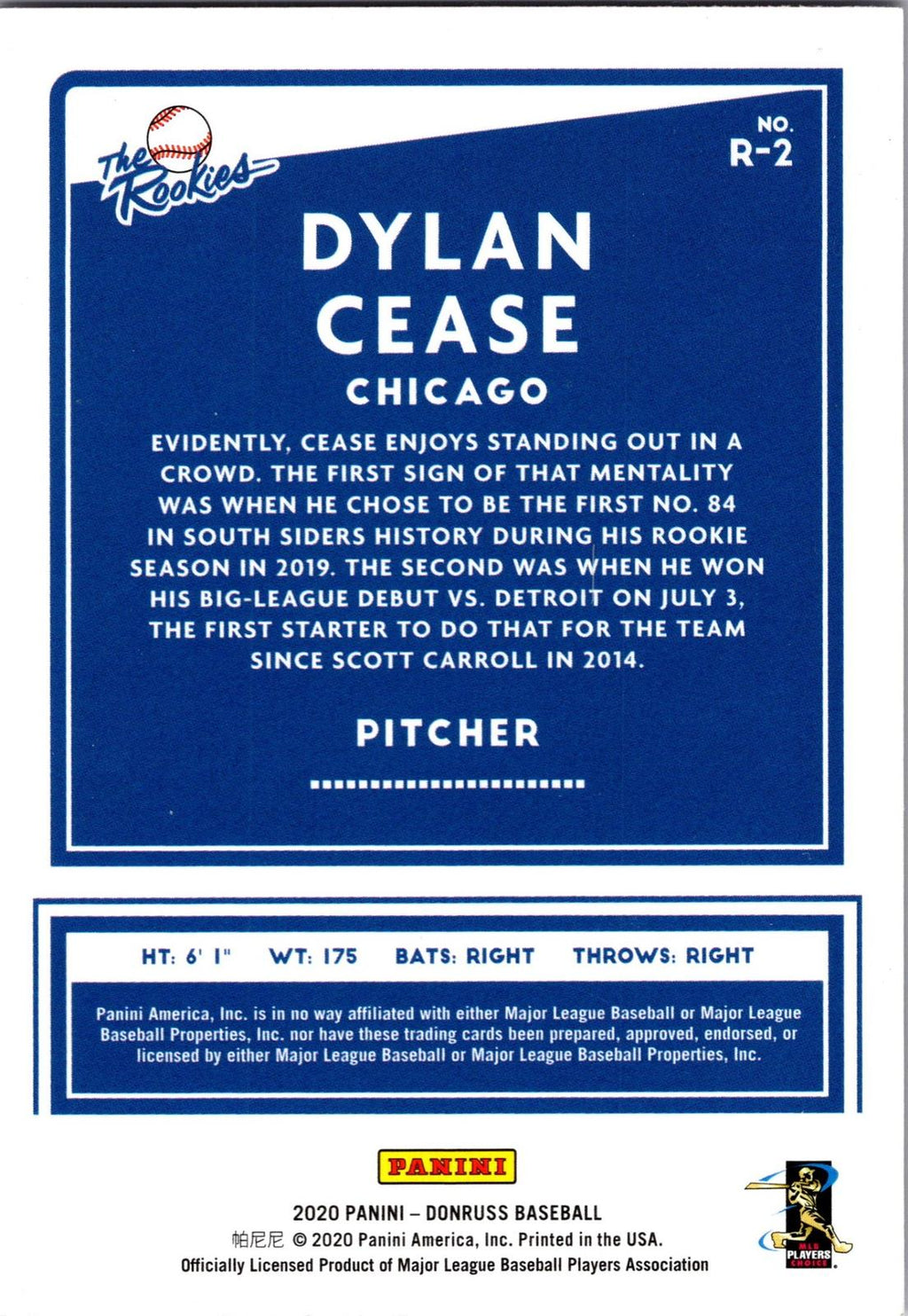 2020 Donruss #R-2 Dylan Cease The Rookies Pink Fireworks