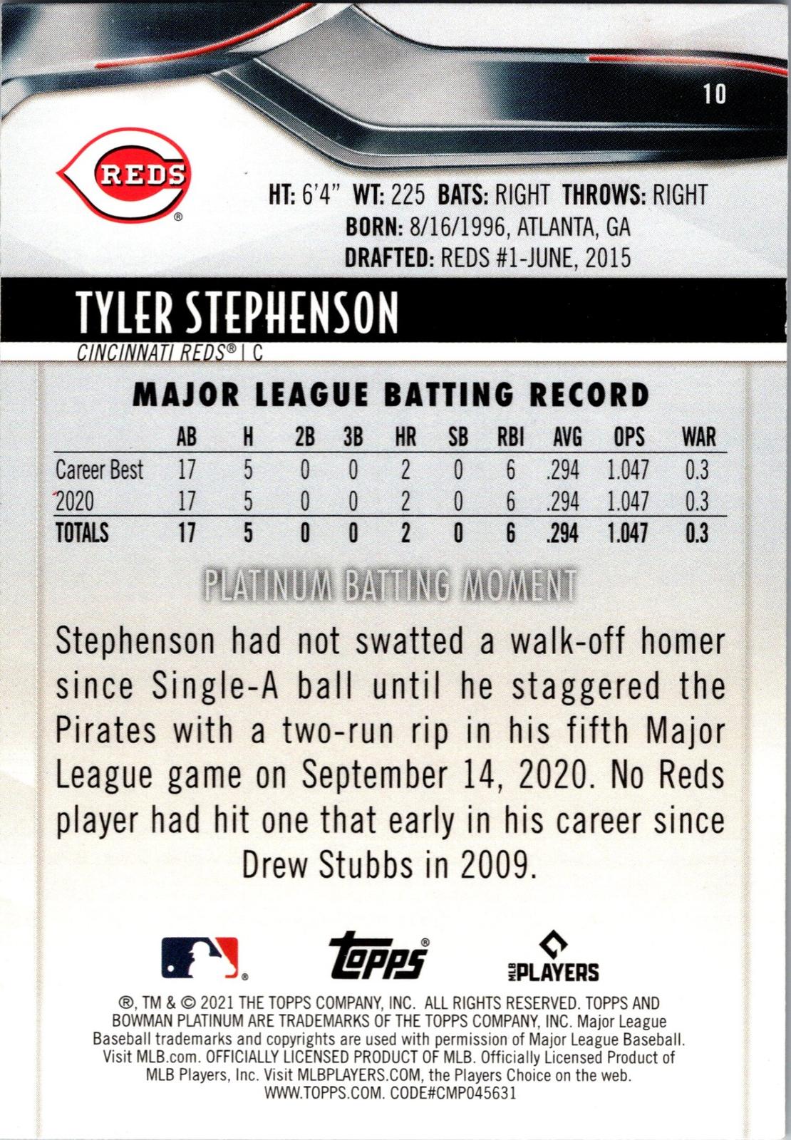 2021 Bowman Platinum #10 Tyler Stephenson