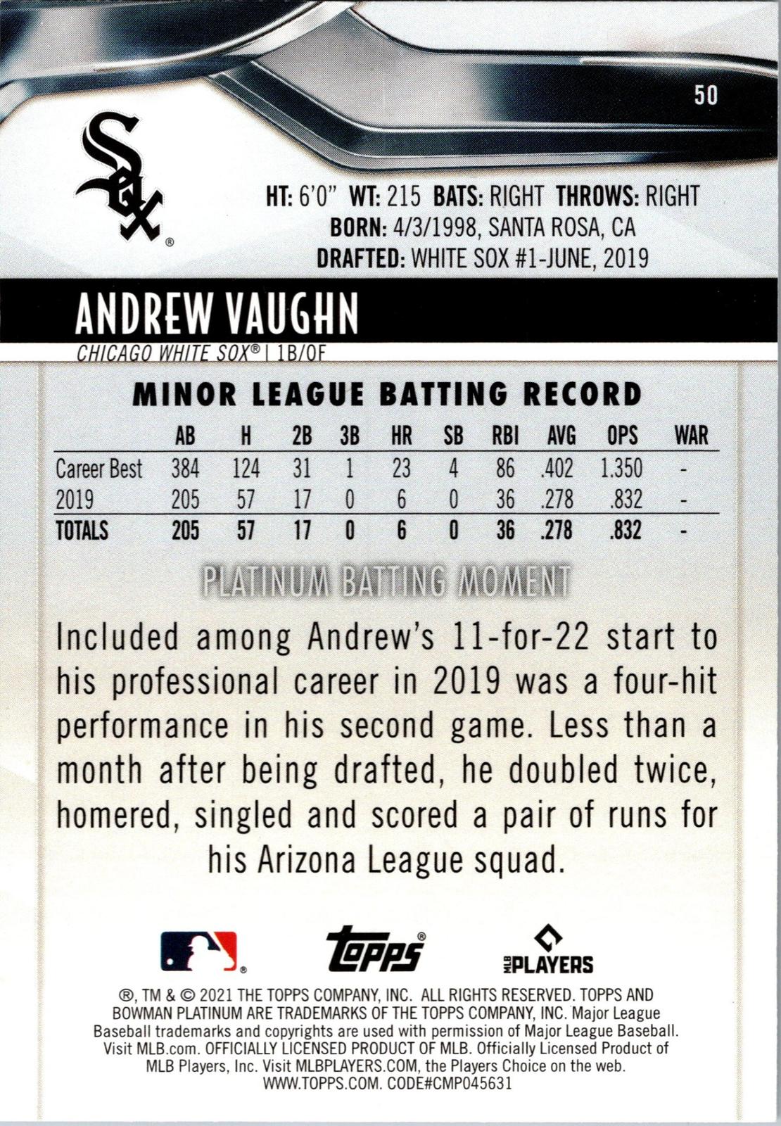 2021 Bowman Platinum #50 Andrew Vaughn