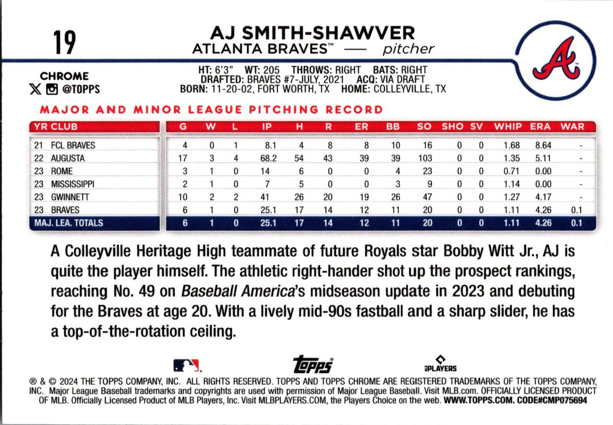 2024 Topps Chrome #19 AJ Smith-Shawver Sepia Refractor