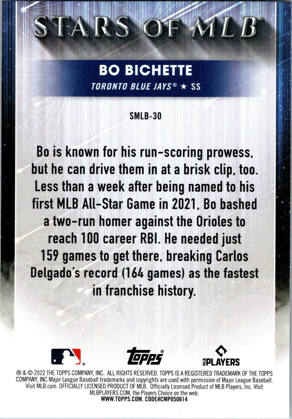 2022 Topps #SMLBC-30 Bo Bichette Stars of MLB Chrome