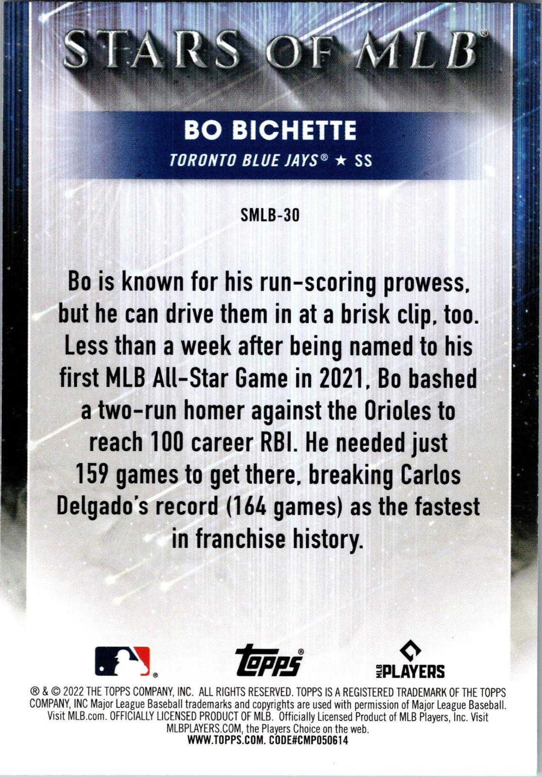 2022 Topps #SMLBC-30 Bo Bichette Stars of MLB Chrome