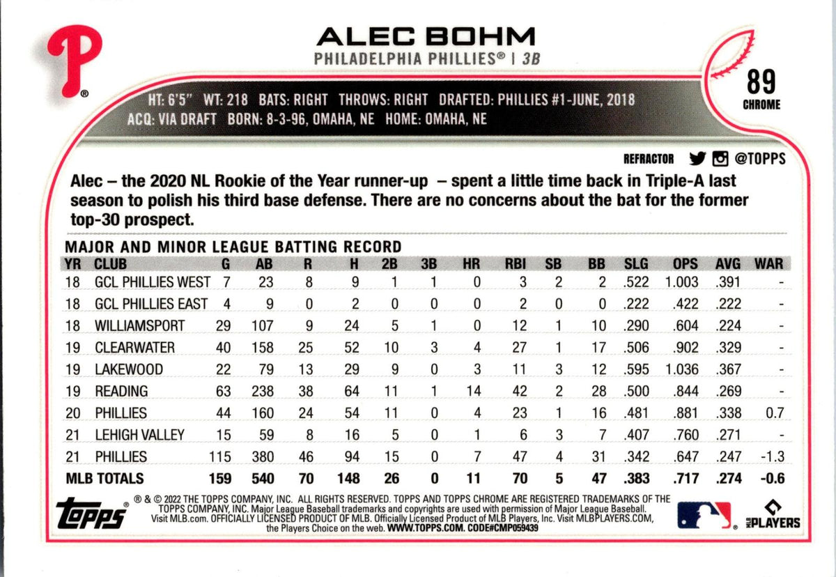 2021 Stadium Club #112 Alec Bohm Chrome Refractor