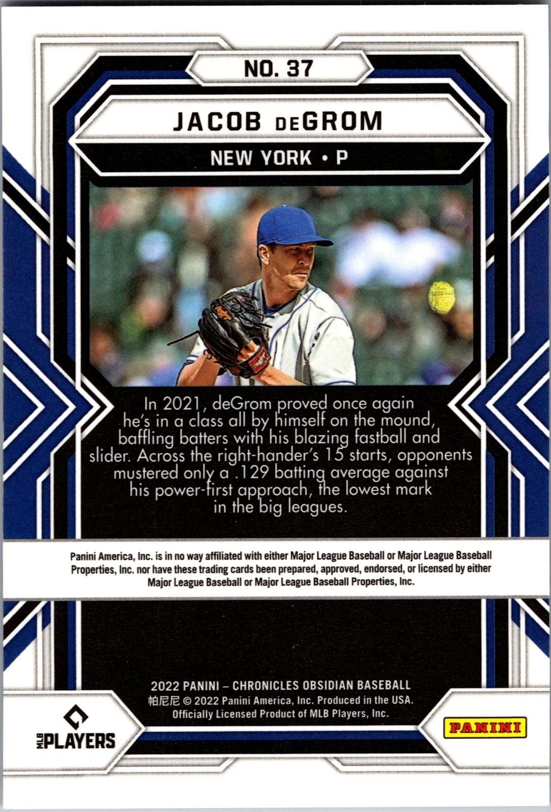 2022 Panini Chronicles #37 Jacob deGrom Obsidian