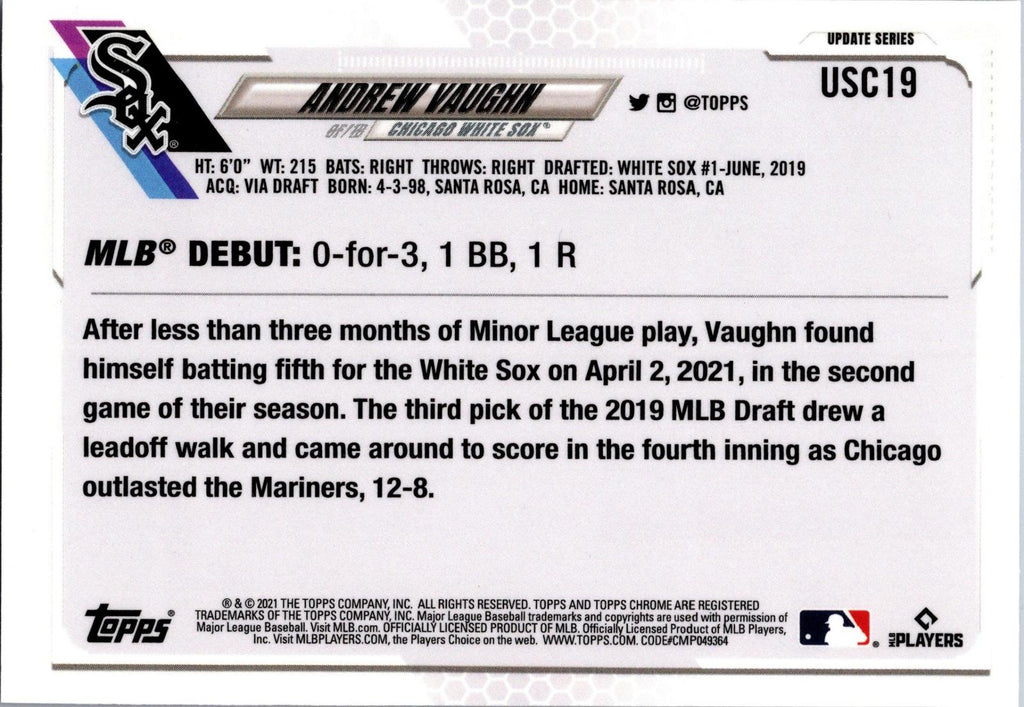 2021 Topps Chrome Update #USC19 Andrew Vaughn Purple Refractor