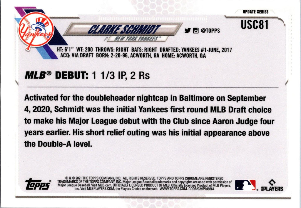 2021 Topps Chrome Update #USC81 Clarke Schmidt Purple Refractor