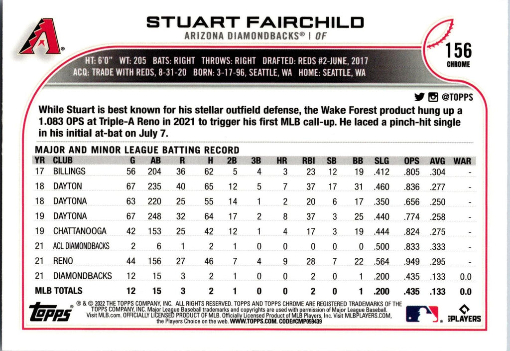 2022 Topps Chrome Sonic #156 Stuart Fairchild