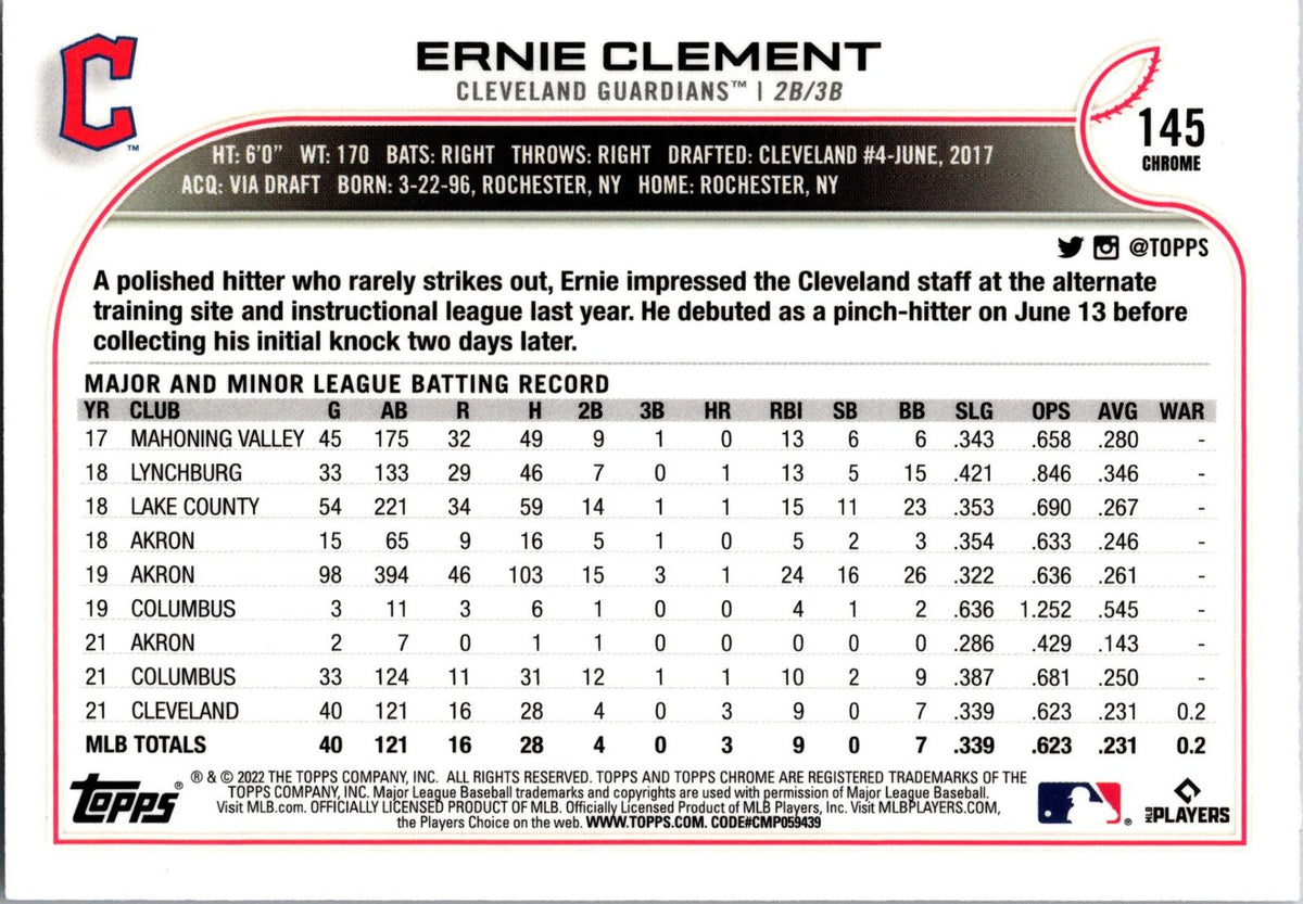 2022 Topps Chrome Sonic #145 Ernie Clement