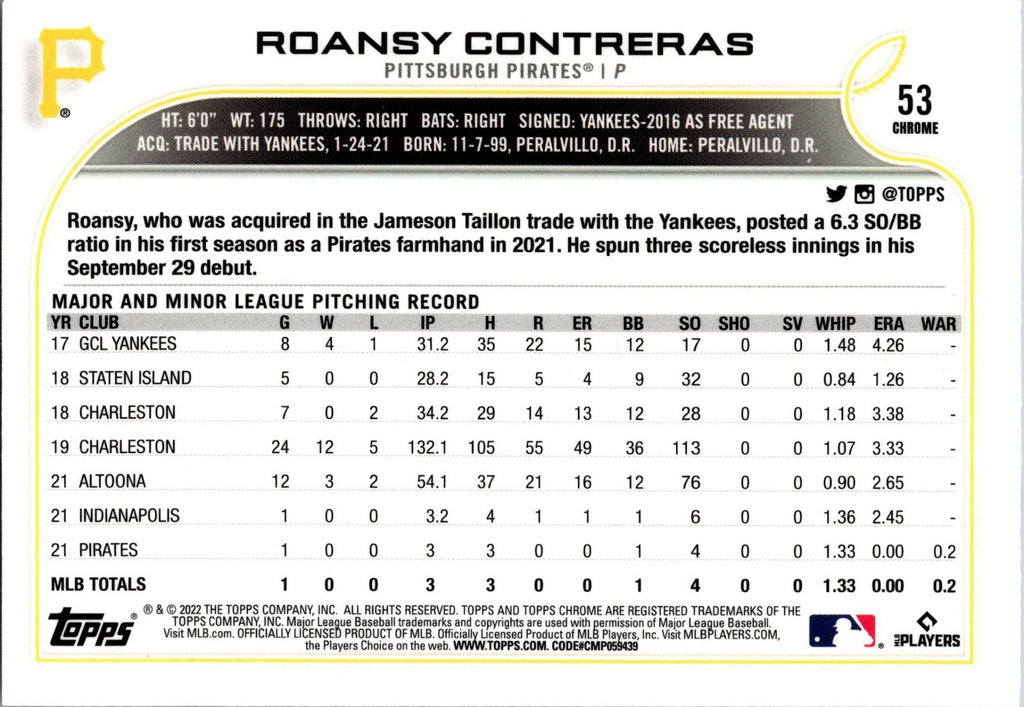 2022 Topps Chrome #53 Roansy Contreras
