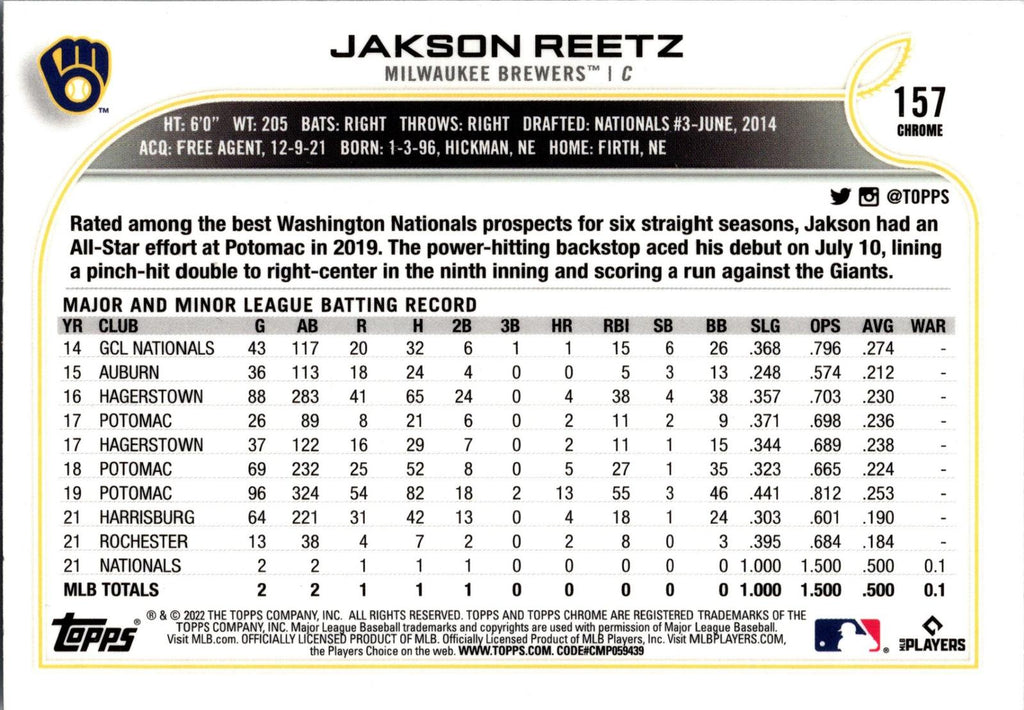 2022 Topps Chrome Sonic #157 Jakson Reetz