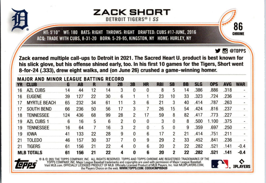 2022 Topps Chrome Sonic #86 Zack Short