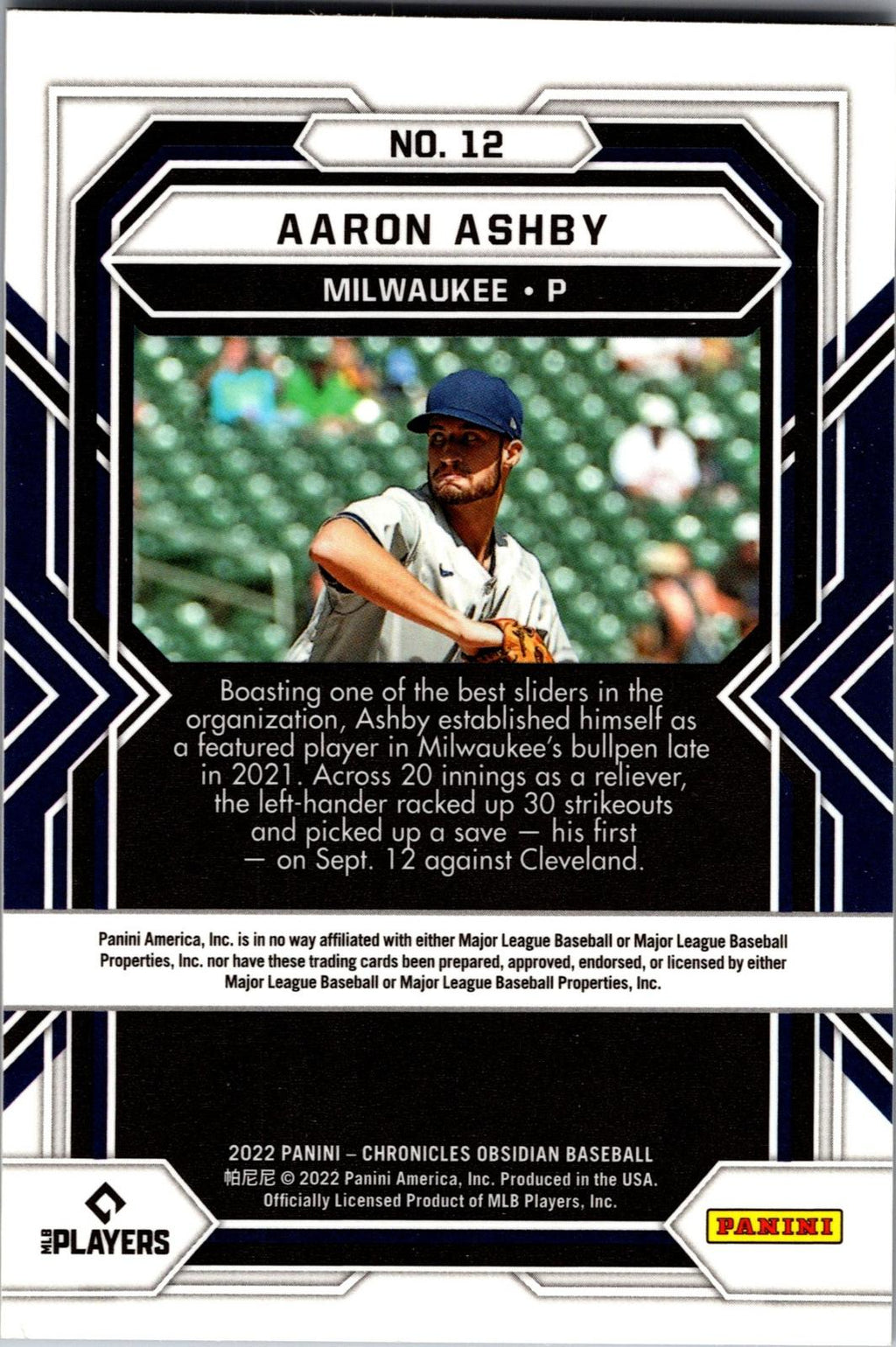 2022 Panini Chronicles #12 Aaron Ashby Obsidian