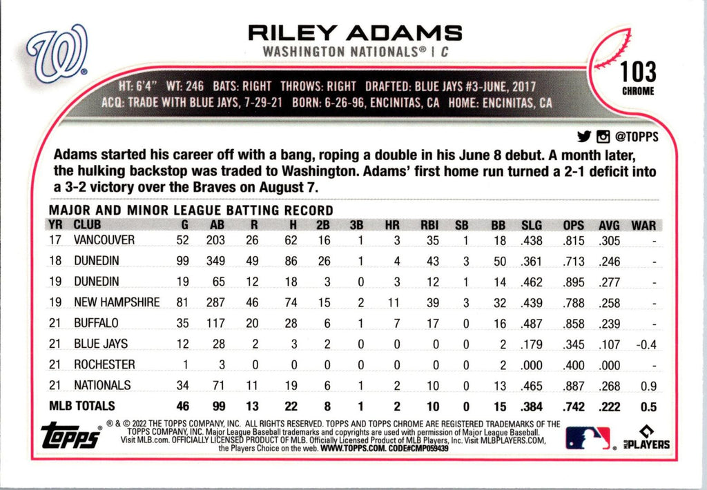 2022 Topps Chrome #103 Riley Adams