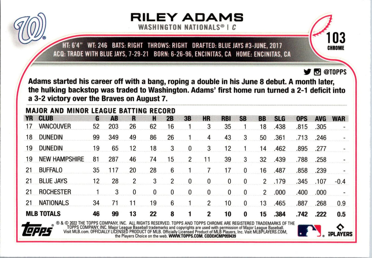 2022 Topps Chrome #103 Riley Adams