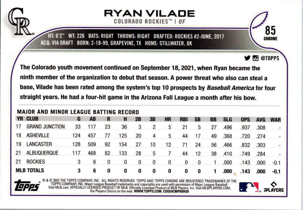 2022 Topps Chrome #85 Ryan Vilade